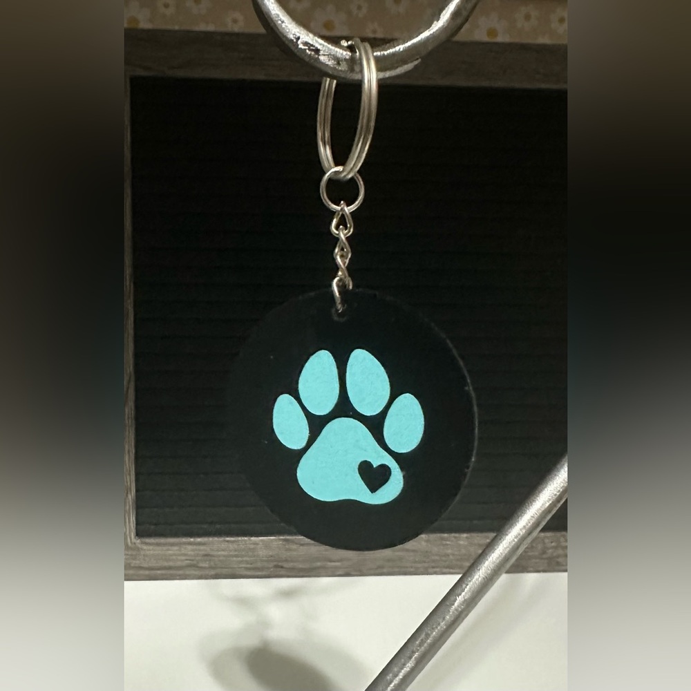 Black and Light Blue Glitter Paw Print Keychain